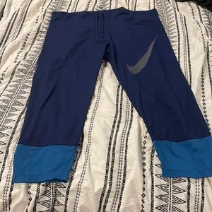 Nike Blue 3/4 Athletic Capris with Light Blue Cuffs
